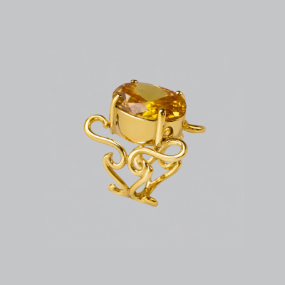 Anel dourado com pedra amarela oval