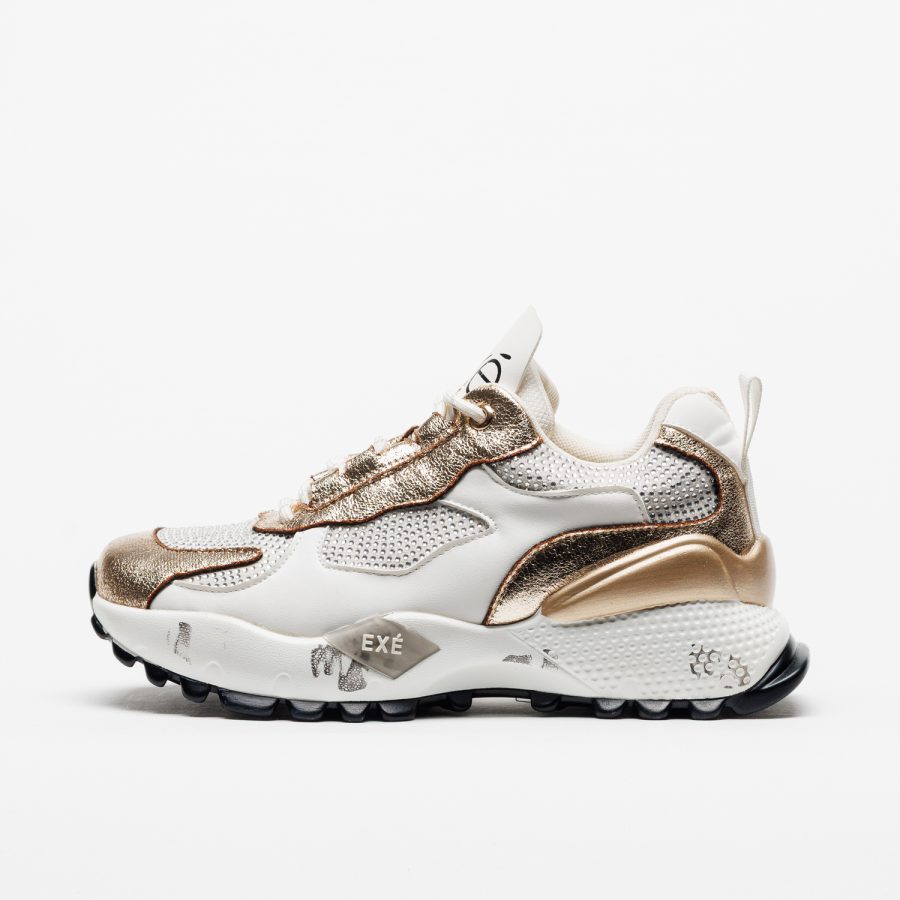 Sapatilhas Exé D190608-22A White Gold Ténis desportivo branco com detalhes dourados e sola branca e preta