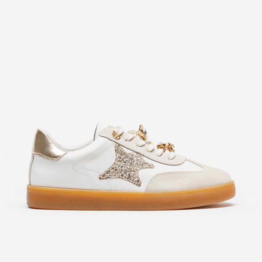 sapatilhas ABF-97 NEREA-01A Offwhite Sapatilha branca com sola castanha e estrela em glitter dourado na lateral