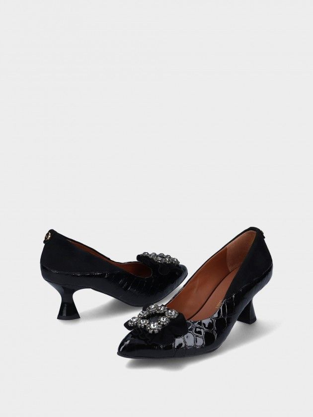 Sapato MLV Lucy.08 Black Sapatos pretos de salto médio com fivela decorativa brilhante