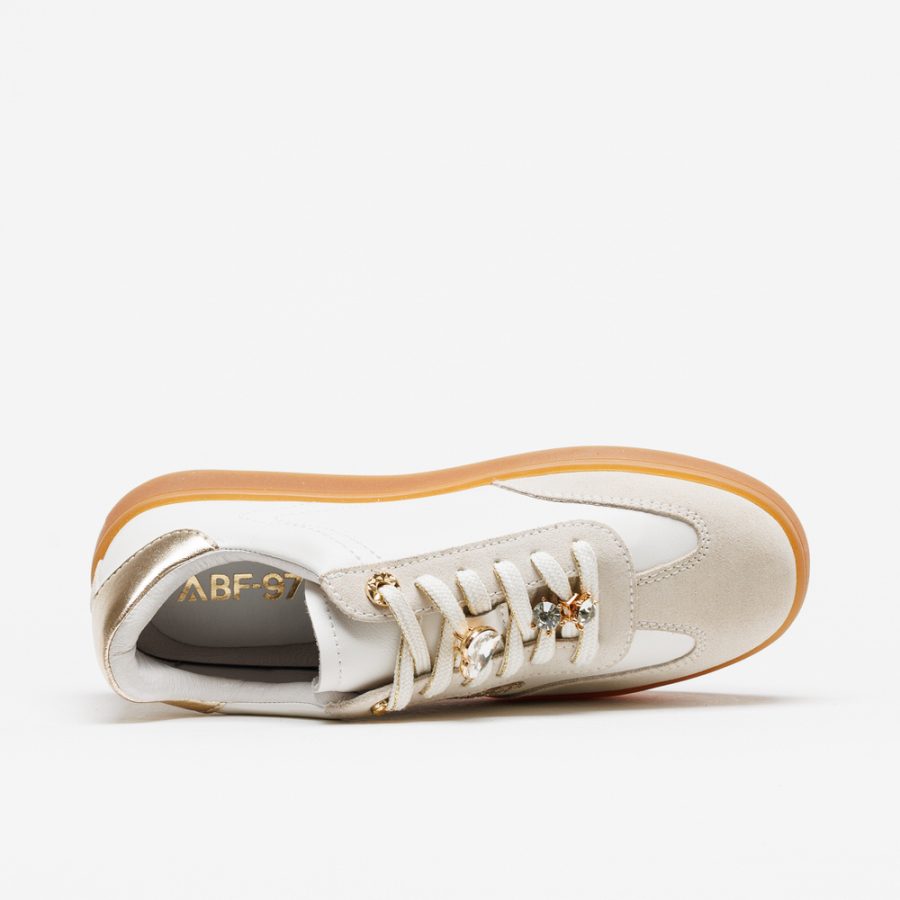 sapatilhas ABF-97 NEREA-01A Offwhite Ténis branco com detalhes bege e sola castanha visto de cima
