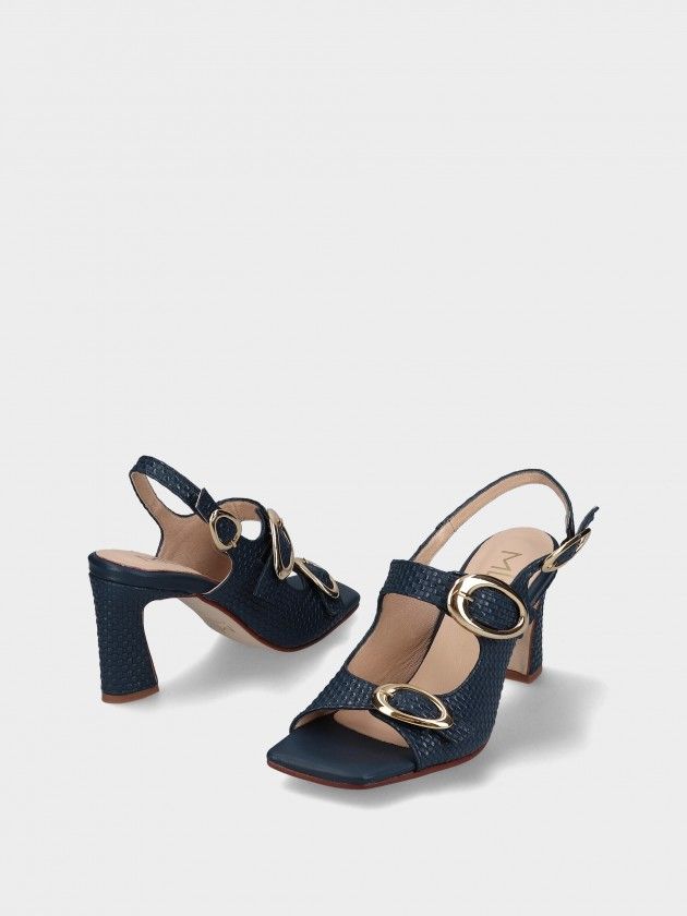 Sandálias MLV Ctarina.24 Blue Sandálias femininas azuis com salto e fivelas douradas