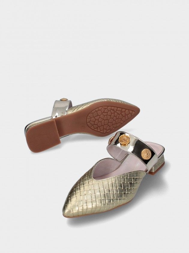 Mule MLV LEA.97 GOLD Sandálias mule douradas com tira prateada e botões dourados