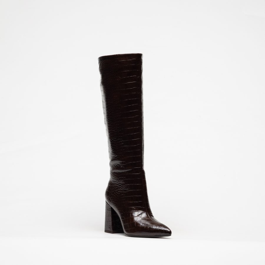 Bota Cano Alto ABF-97 HV2529 Coffee Bota preta alta com textura de pele de crocodilo