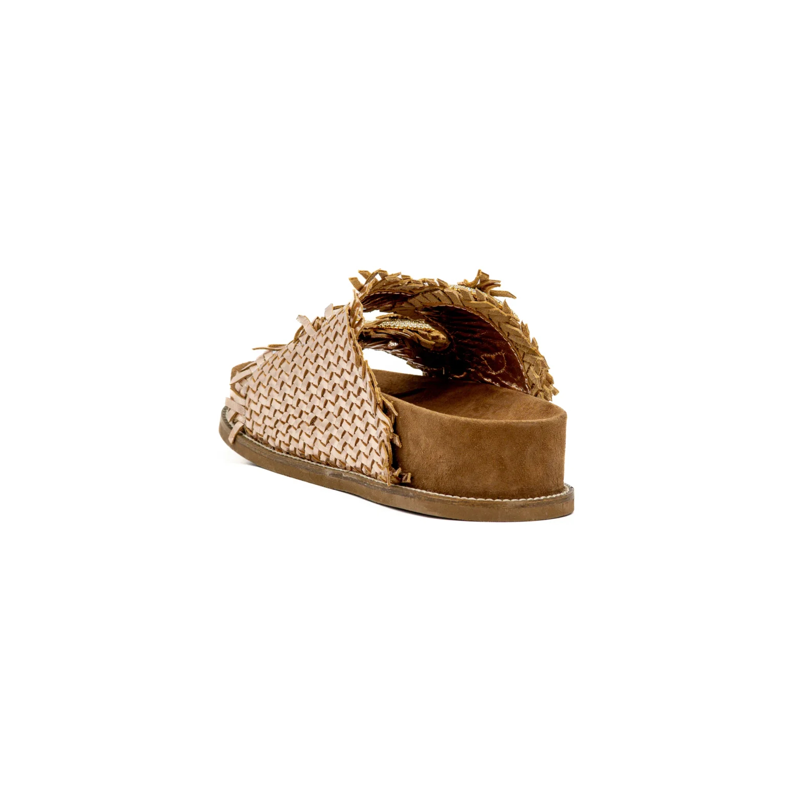 Chinelos ABF-97 2428 Heel Gold Sandália de salto plataforma castanha com parte superior trançada de couro