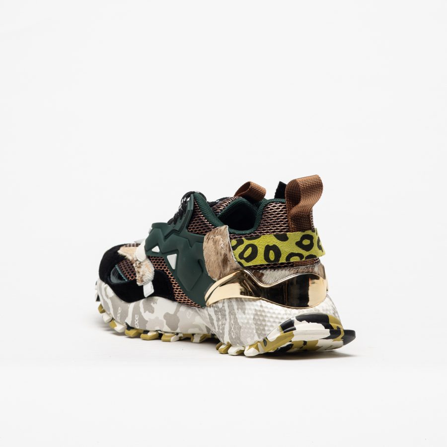 Sapatilhas Exé 134-208P Black/Bronze Tênis esportivo multicolorido com estampas camufladas e animal print