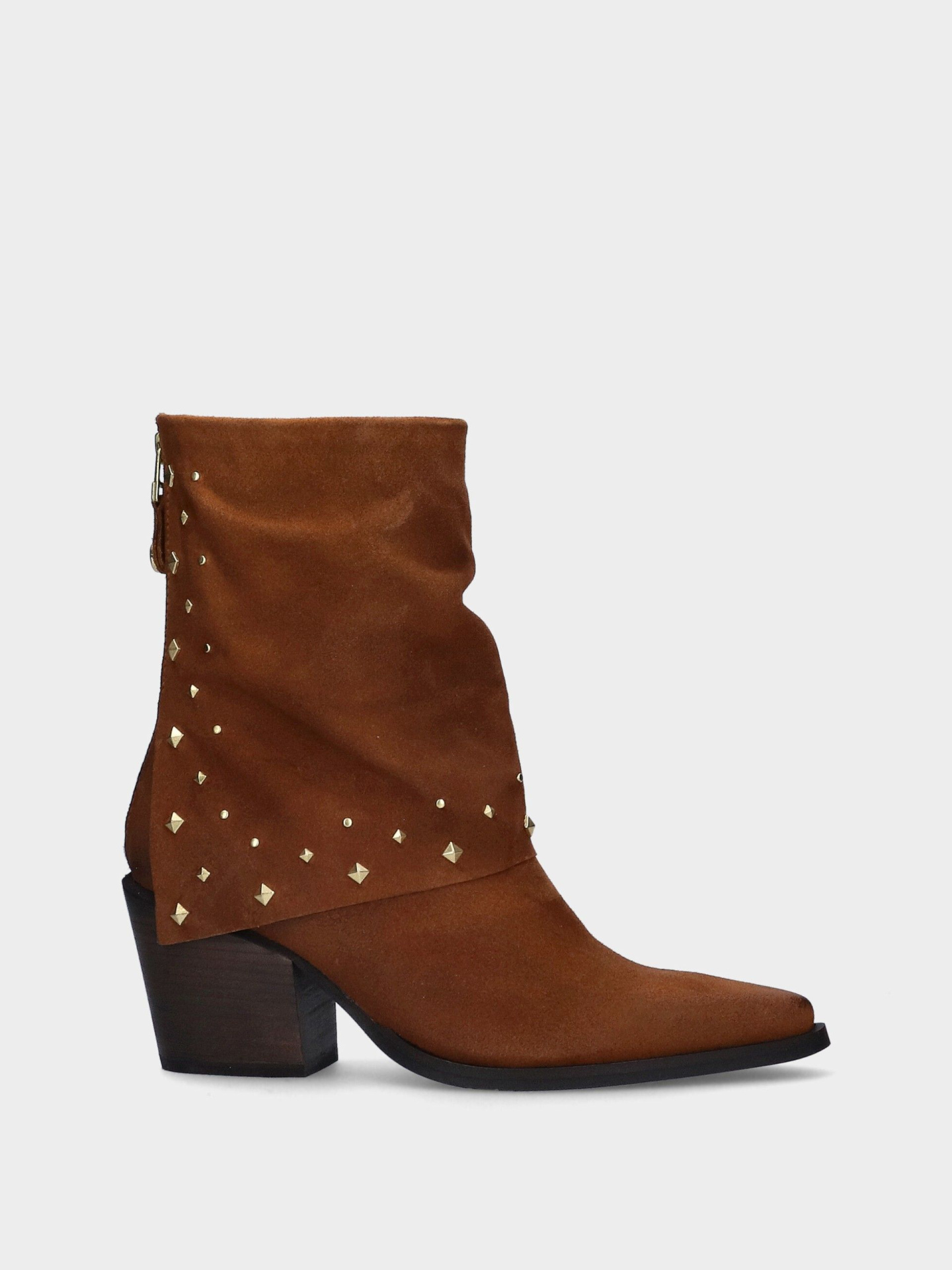Botim Texano MLV Savana.01 Camel Bota castanha de camurça com tachas douradas e salto grosso
