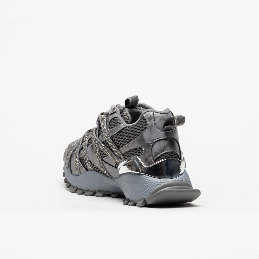 Sapatilhas Exé 928-22 Grey/Pewter Ténis desportivos cinzentos com malha e detalhes prateados vista de trás