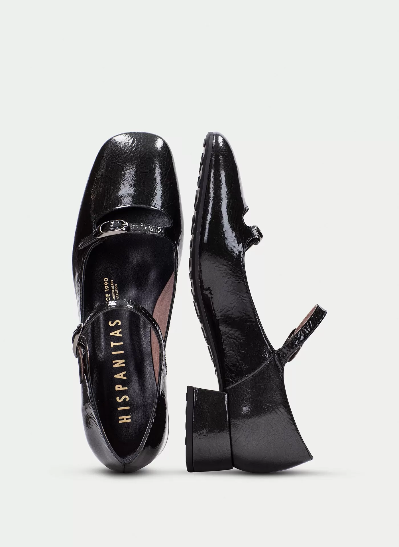 Sapato Hispanitas HV254207 Antracite Sapatos pretos em verniz com salto médio e fivela