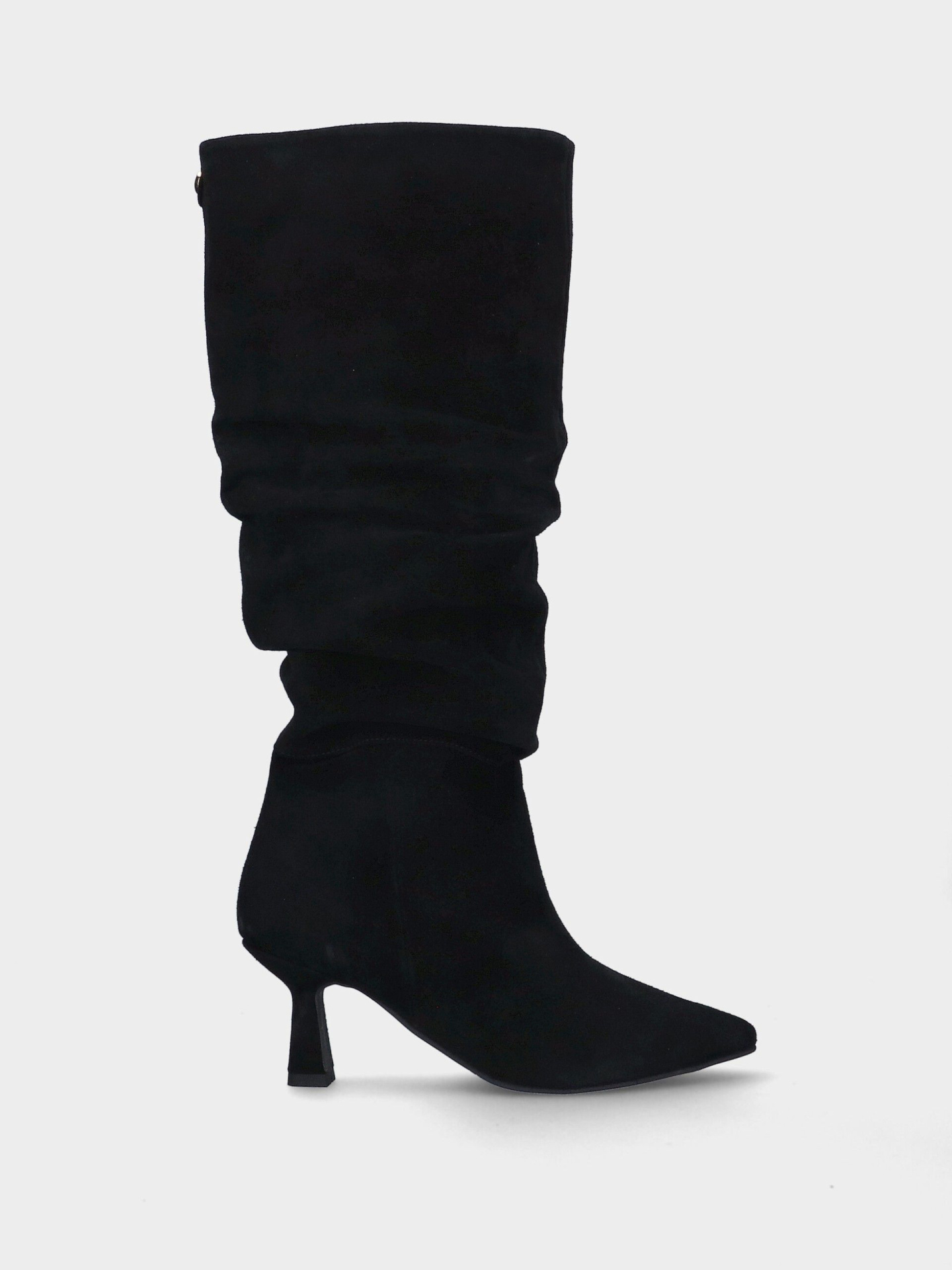 Bota Cano Alto MLV Leonor.05 Black Bota preta feminina de camurça com salto fino e cano médio