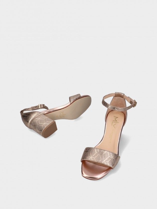 Sandálias MLV Claudia.31 Rose Gold sandálias metalizadas com salto médio quadrado e tiras