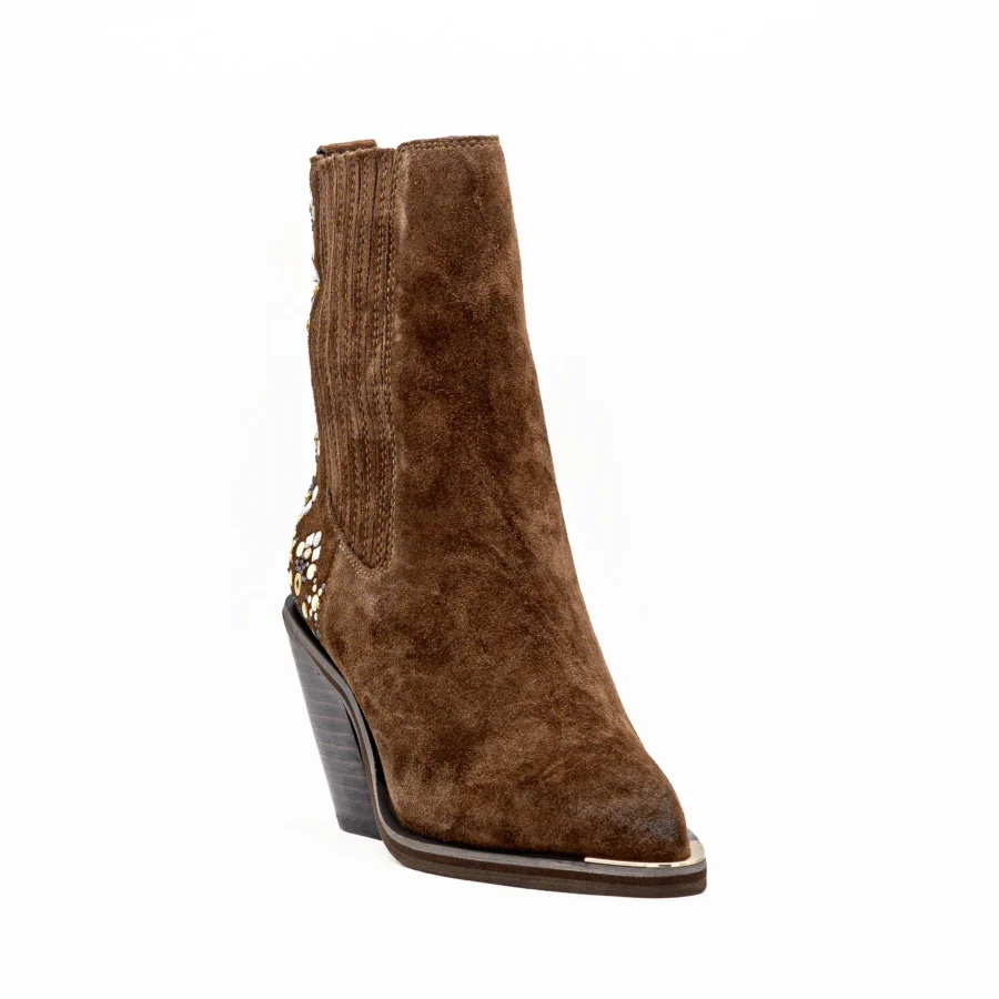 Bota Alma en Pena I260713 Camel Bota castanha em camurça com salto alto e detalhes em strass
