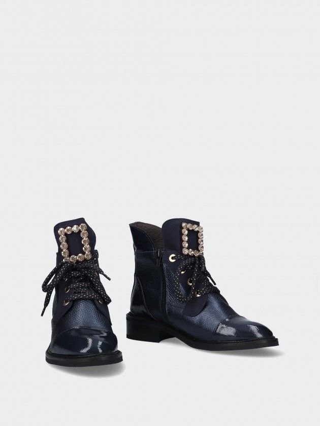 Bota MLV Raquel.87 Azul Botins pretos com fivelas quadradas decoradas com pérolas