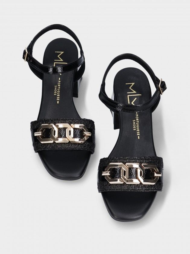 Sandália MLV CLAUDIA.23Black Sandálias pretas com detalhe metálico dourado