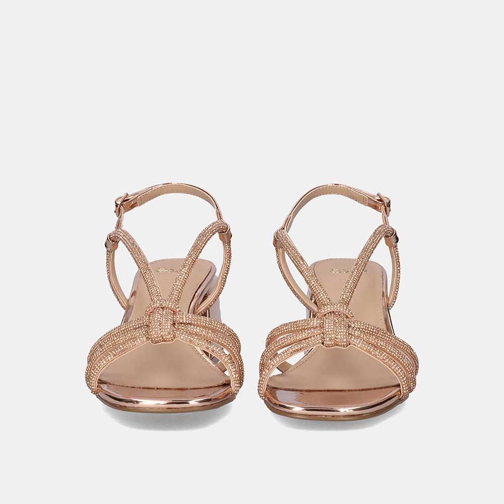Sandália Exé CARMEN.300 Pink Sandálias femininas dourado rosé com tiras finas e salto metálico