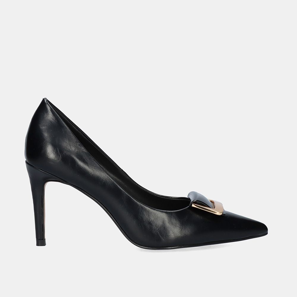 Sapatos Exé Eva-777 Black Sapato de salto alto preto com fivela dourada