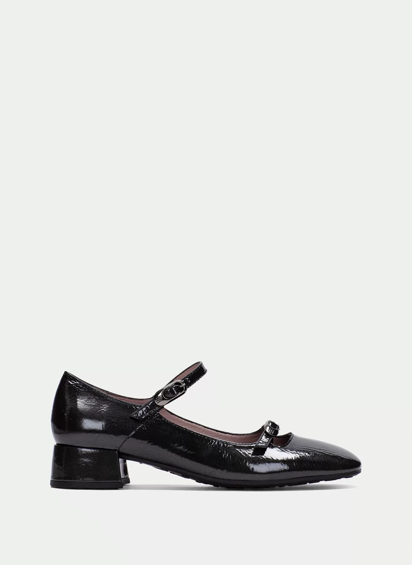 Sapato Hispanitas HV254207 Antracite Sapato Mary Jane em verniz preto com straps e salto baixo