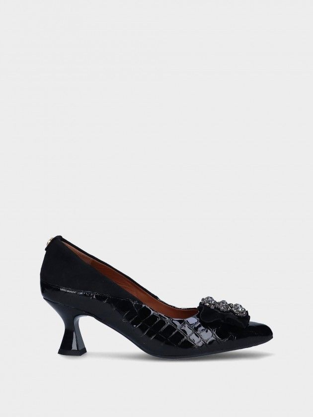 Sapato MLV Lucy.08 Black Sapato de salto médio preto com laço e pedras brilhantes