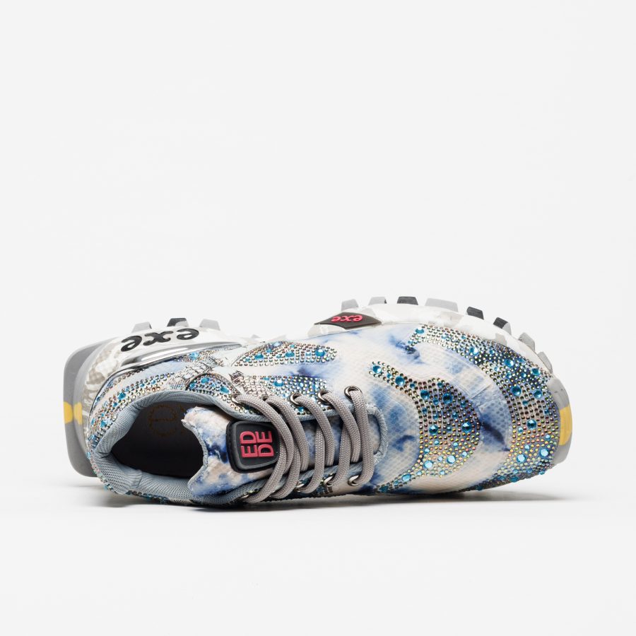 Sapatilhas Exé 134-20 Grey White Ténis esportivos azul e branco com cristais e sola robusta