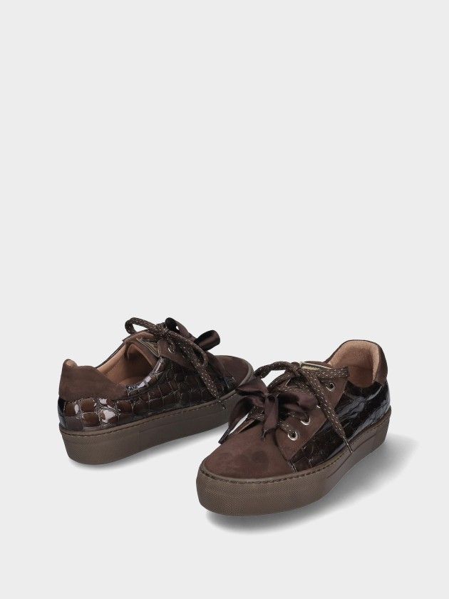 Sapatilha MLV Agata.04 Brown Tênis castanhos com padrão croco e sola espessa