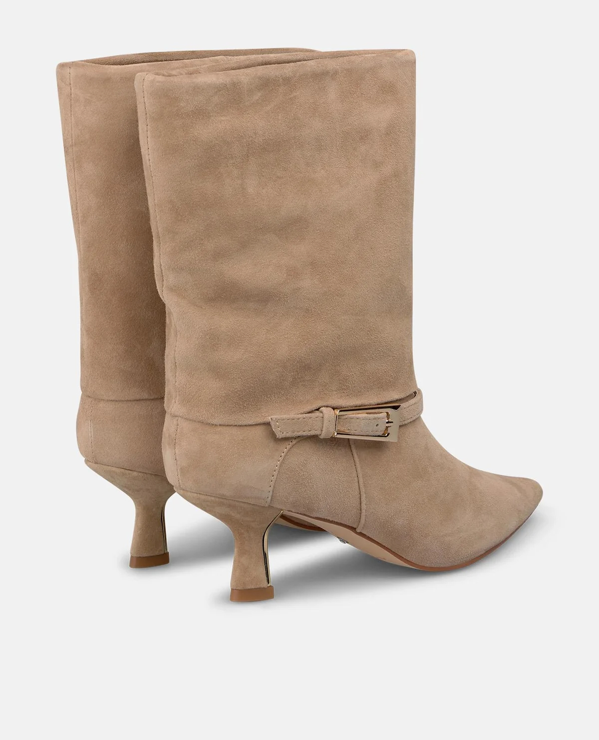 Botim Alma en Pena I260390 Taupe Botas de salto médio cor bege em camurça com fivela dourada