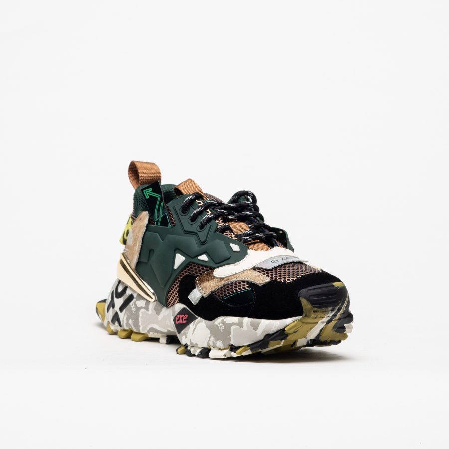 Sapatilhas Exé 134-208P Black/Bronze Ténis desportivo multicolor com sola camuflada e detalhes em verde e castanho