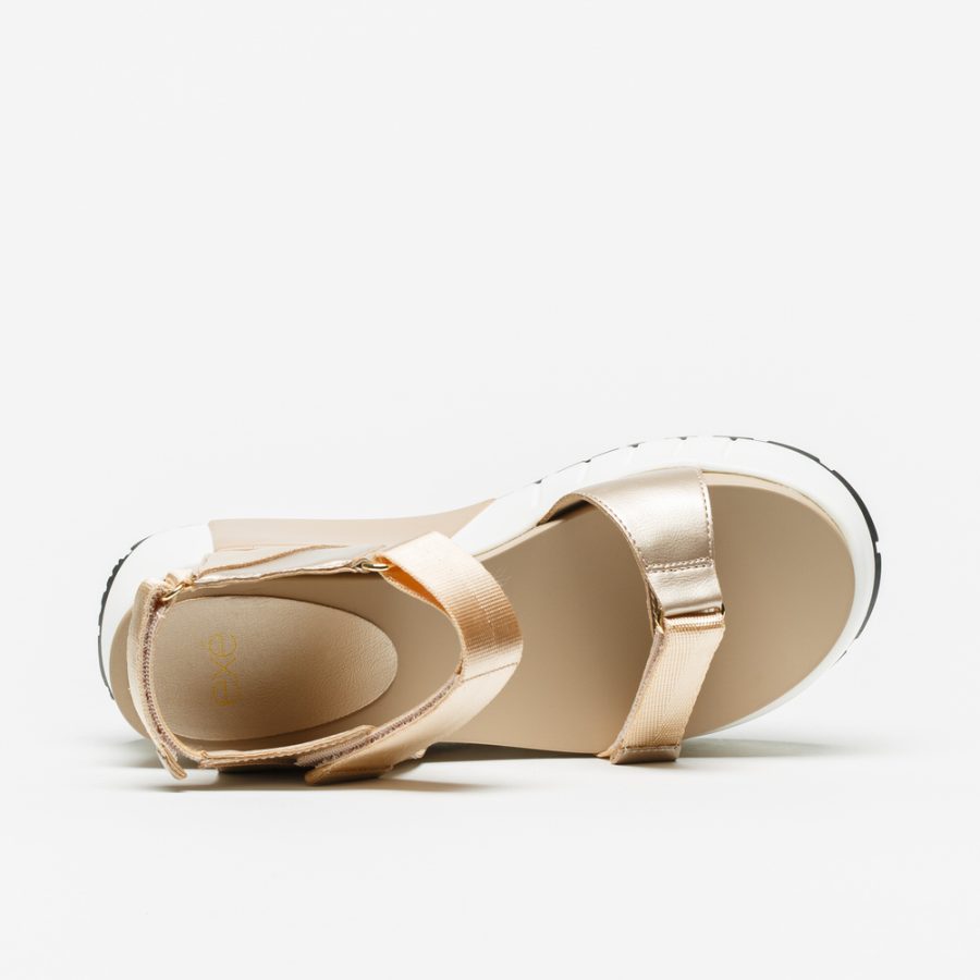 Sandália Exé OLIVIA.921 Gold Sandália feminina dourada e bege com sola branca