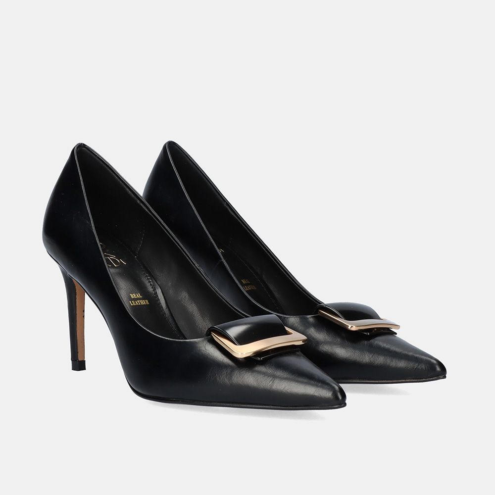 Sapatos Exé Eva-777 Black Sapatos de salto alto preto com fivela dourada