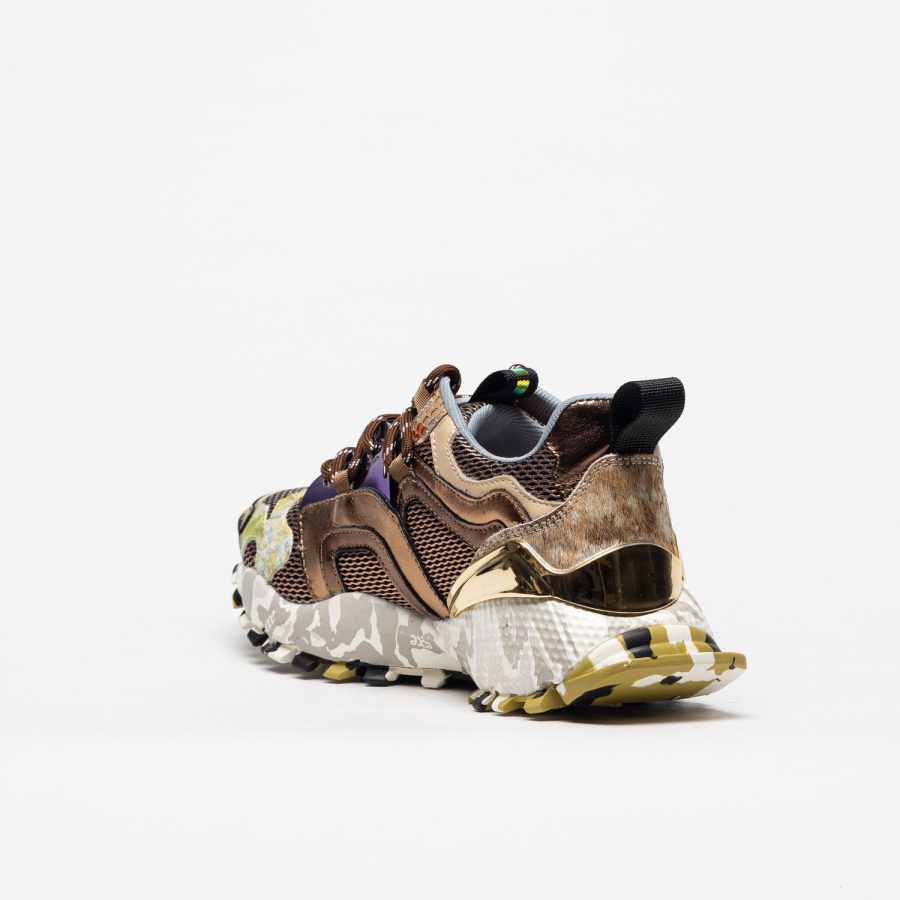 Sapatilhas Exé 134-29PS Bronze Ténis desportivo multicolor com detalhes dourados e sola camuflada