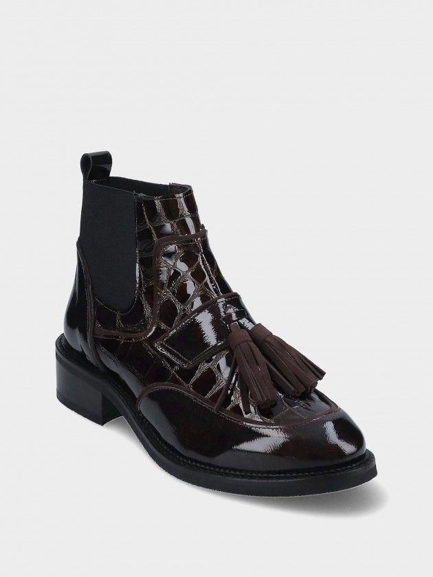 Botim MLV Rafaela.93 Brown Bota castanha de pele com padrão crocodilo e tassel