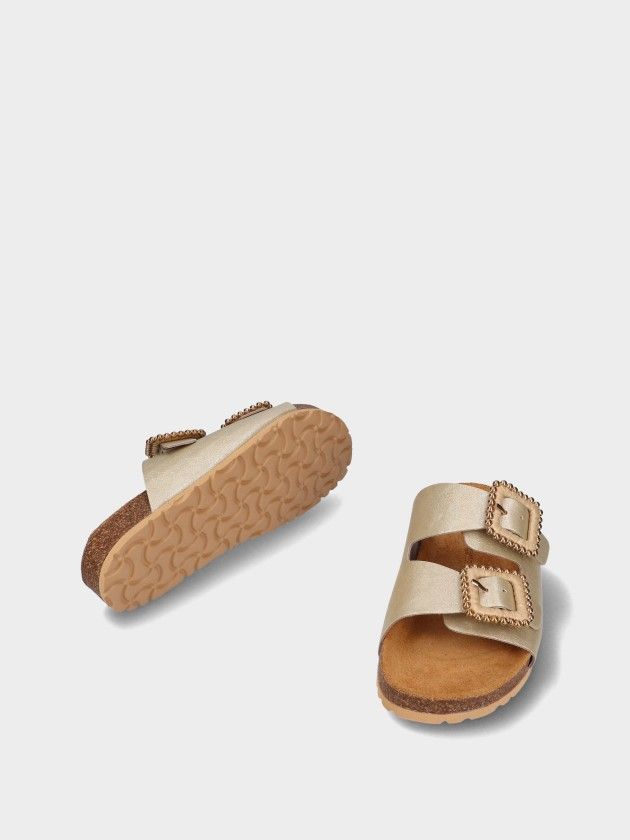 Chinelos MLV Cintia.12 Gold Sandálias tipo chinelo bege com duas tiras ajustáveis e sola de borracha