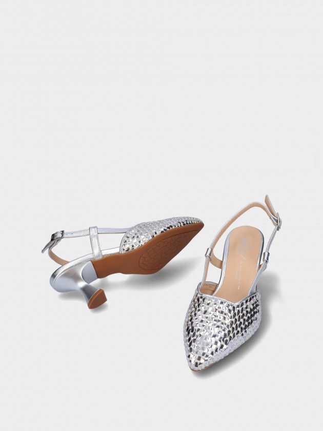 Sapato MLV Lucy.02 Prata Sapatos de salto prateados com tira ajustável e padrão escamado