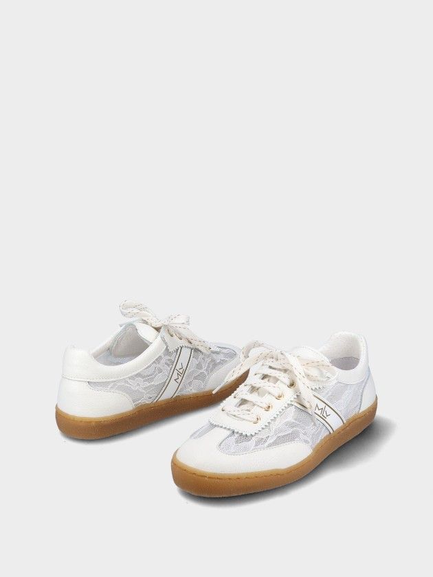 Sapatilha MLV Amber.02 White sapatos desportivos femininos brancos com renda e sola castanha