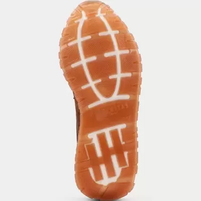 Sola de calçado em borracha castanha alaranjada com padrão branco