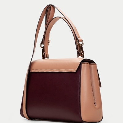 Mala de senhora bicolor castanho escuro e bege com alças