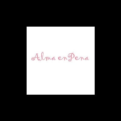 Texto 'Alma en Pera' em rosa cursivo sobre fundo branco