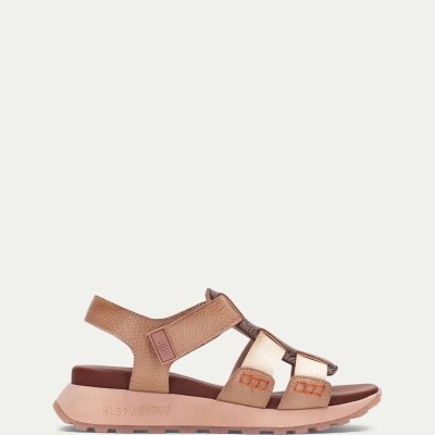 Sandália feminina castanha bege com sola HISPANITAS