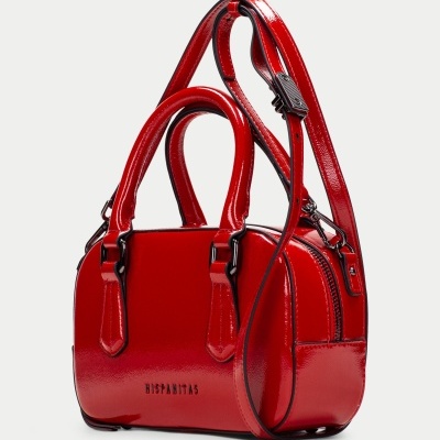 Mala vermelha brilhante com alças duplas e alça longa ajustável