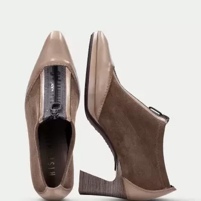 Sapatos femininos de salto alto castanhos com fecho de correr