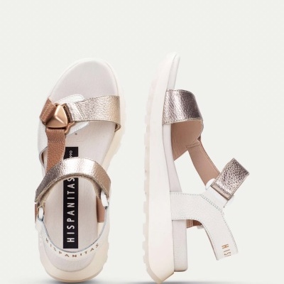 Sandálias femininas metálicas com sola branca da marca HISPANITAS