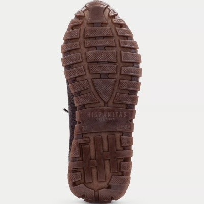 Sola de sapato castanha com textura antiderrapante e inscrição HISPANITAS Made in Spain