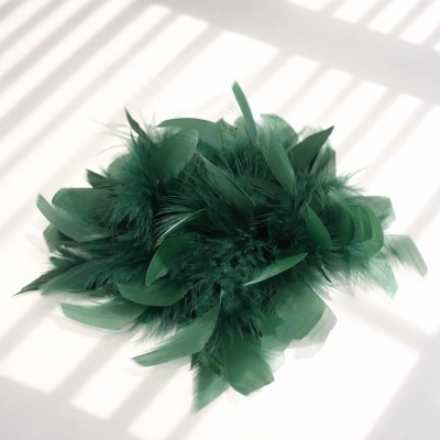 Acessório de penas verdes em fundo branco com sombras