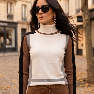 Camisola de gola alta em malha com padrão geométrico em várias cores