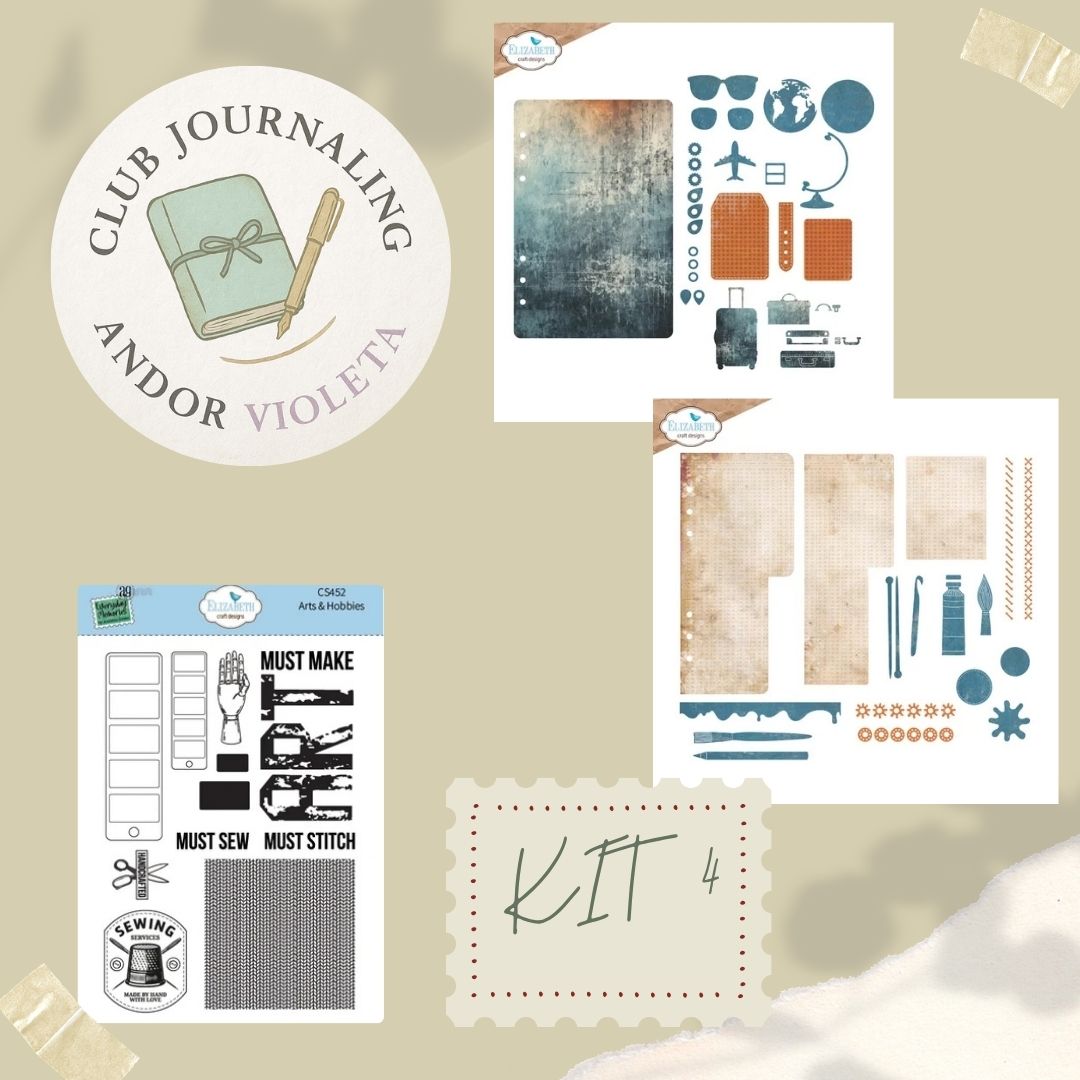 Club Journaling Andor Violeta - KIT 4 Kit de journaling com papéis temáticos e carimbos para artesanato