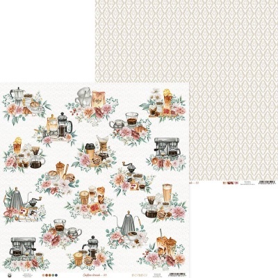 Papel decorativo com estampas de café e padrão floral