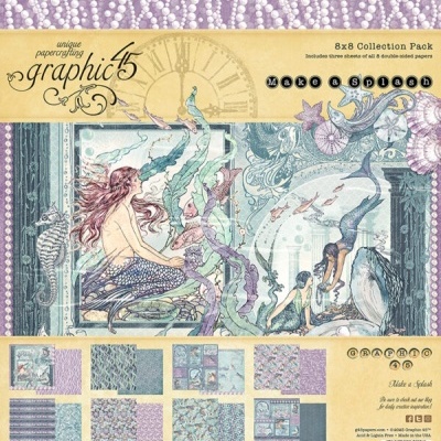 Embalagem da coleção de papelaria 8x8 Graphic 45 com tema de sereias e mar