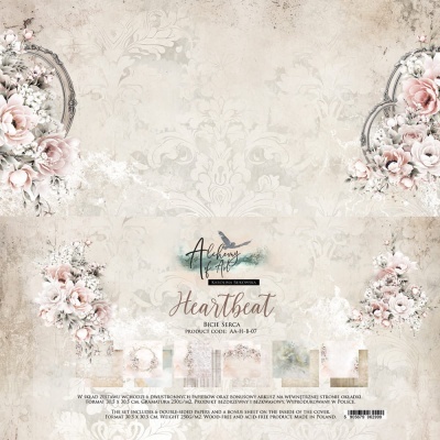 Fundo decorativo floral bege com texto central 'Heartbeat'. 