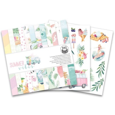 Conjunto de papéis decorativos P13 com tema verão e ilustrações coloridas