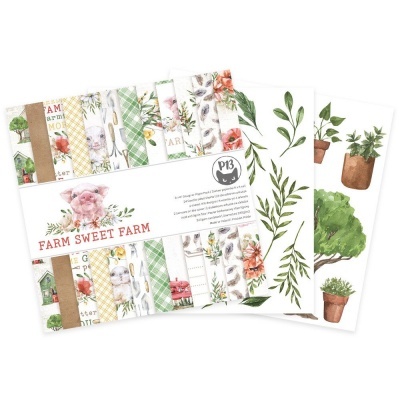 Papel decorativo para artesanato com tema farm sweet farm, flores e plantas