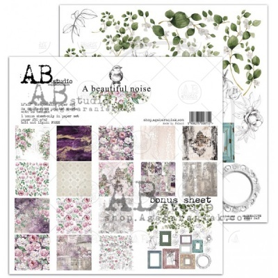 Folhas decorativas scrapbooking padrões florais tons roxo verde rosa bege